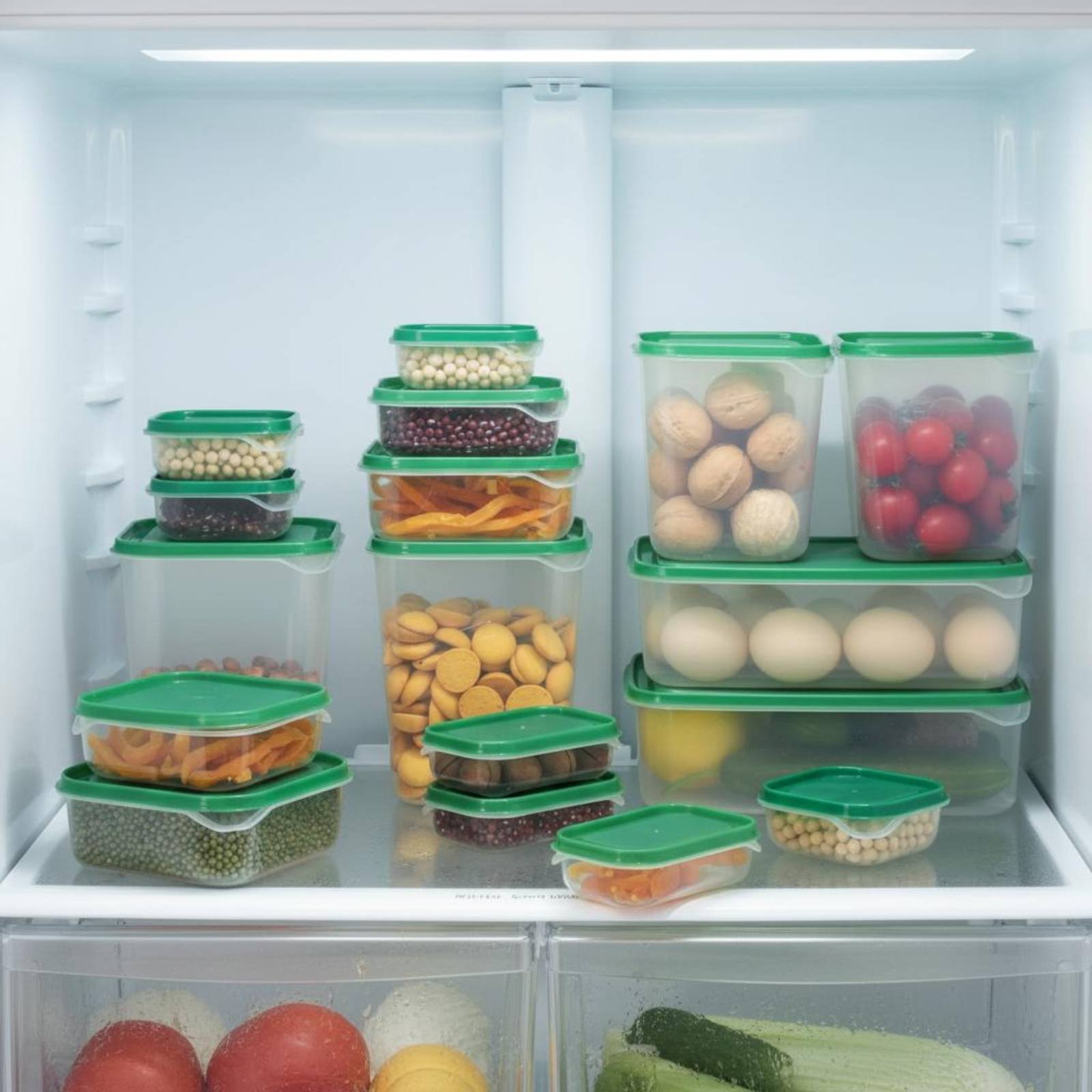 Food Storage Plastic Boxes - 17개 냉장고 보관함 세트, 새지 않는
