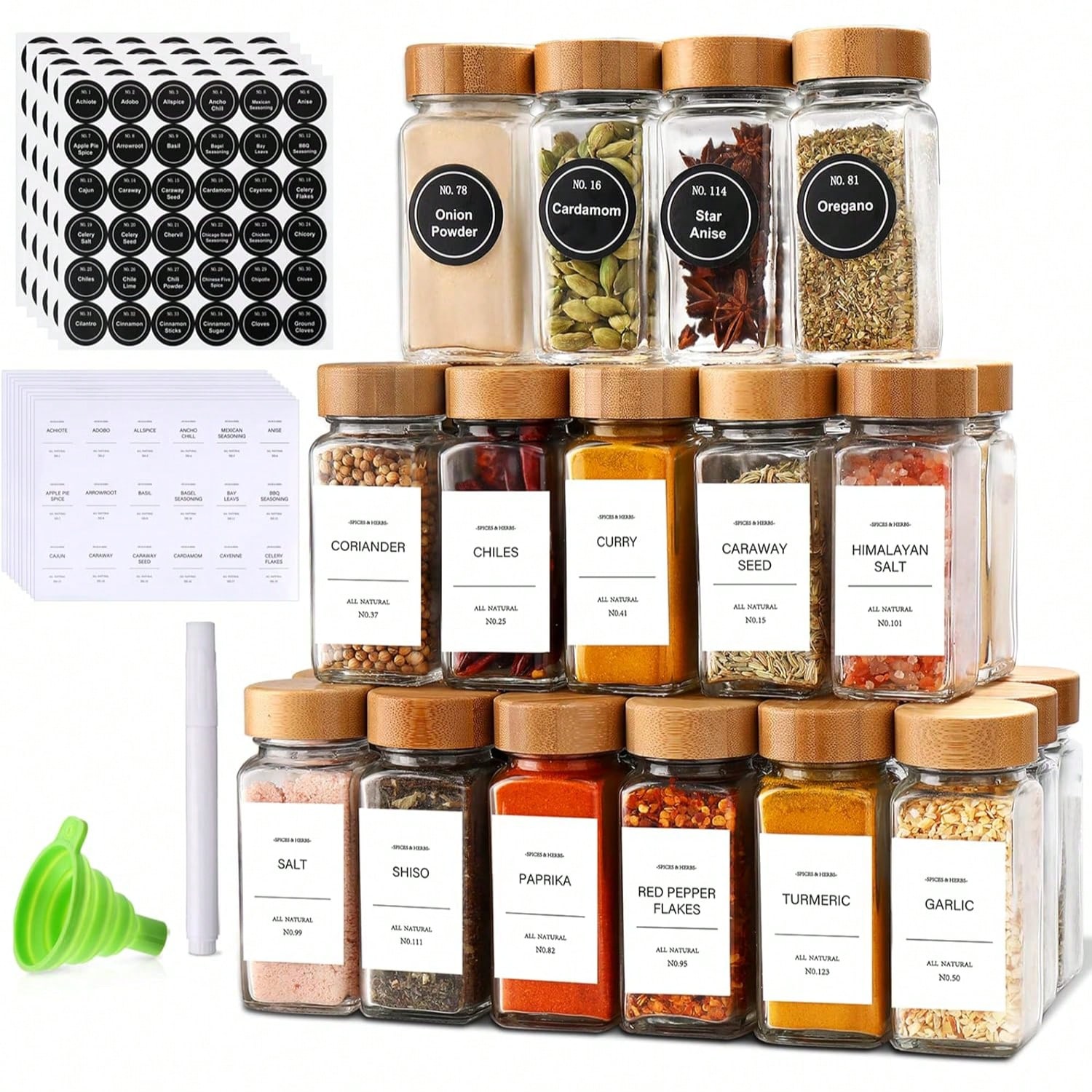 Food Storage Drawers - 12개의 컴팩트한 대나무 양념 보관함, 조리대와