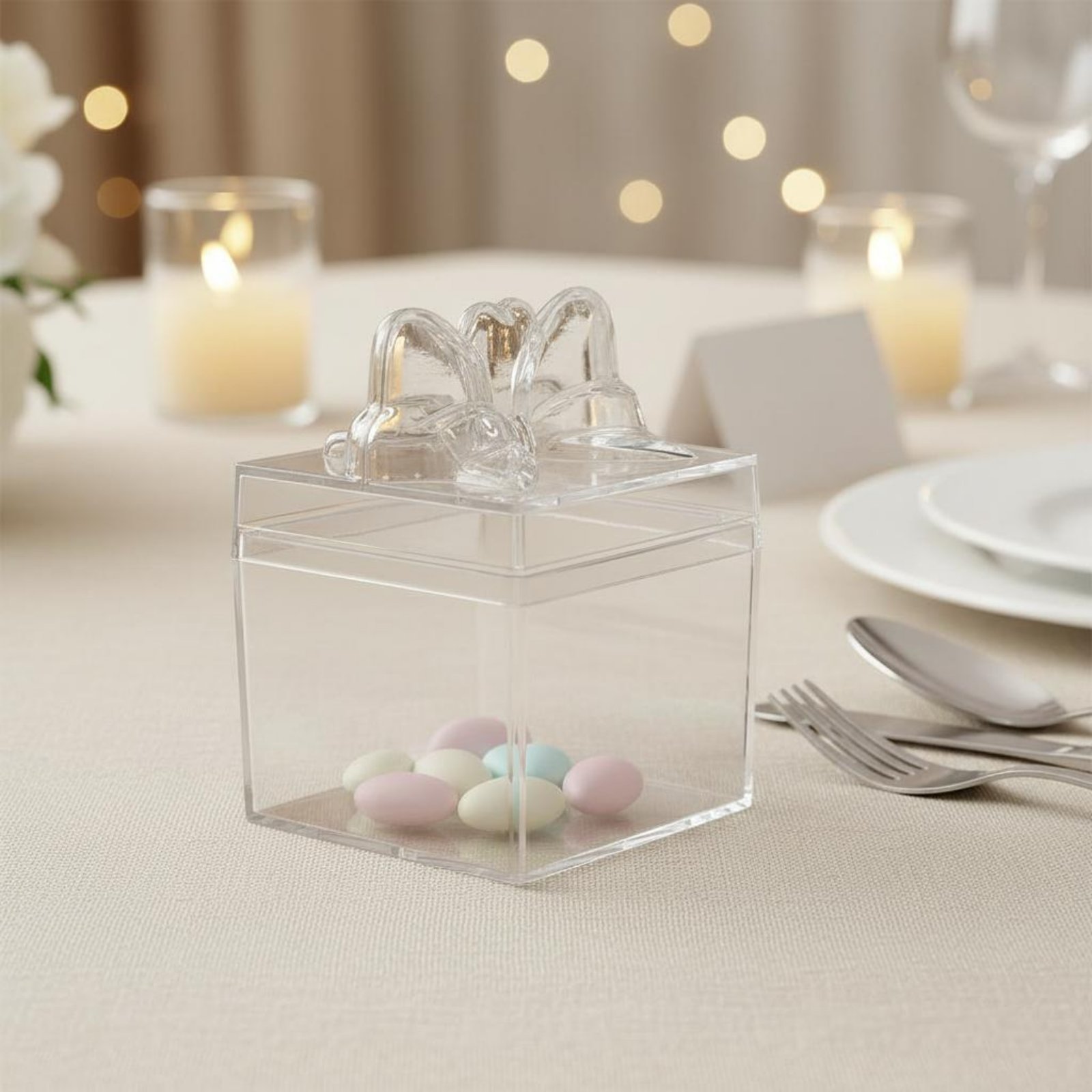 Food Storage Plastic Boxes - 투명 플라스틱 사탕 상자 리본 포함