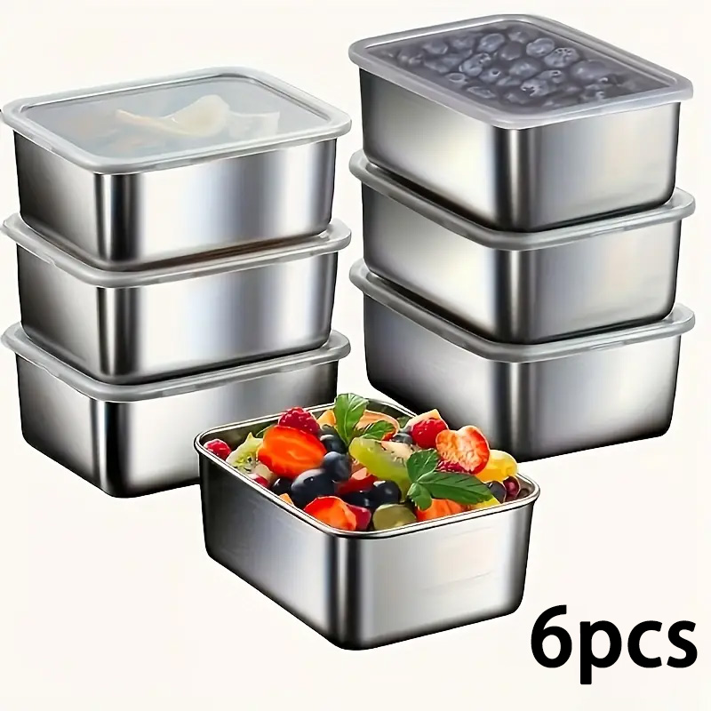 Food Storage Types - 뚜껑이 있는 6피스 스테인레스 스틸 식품