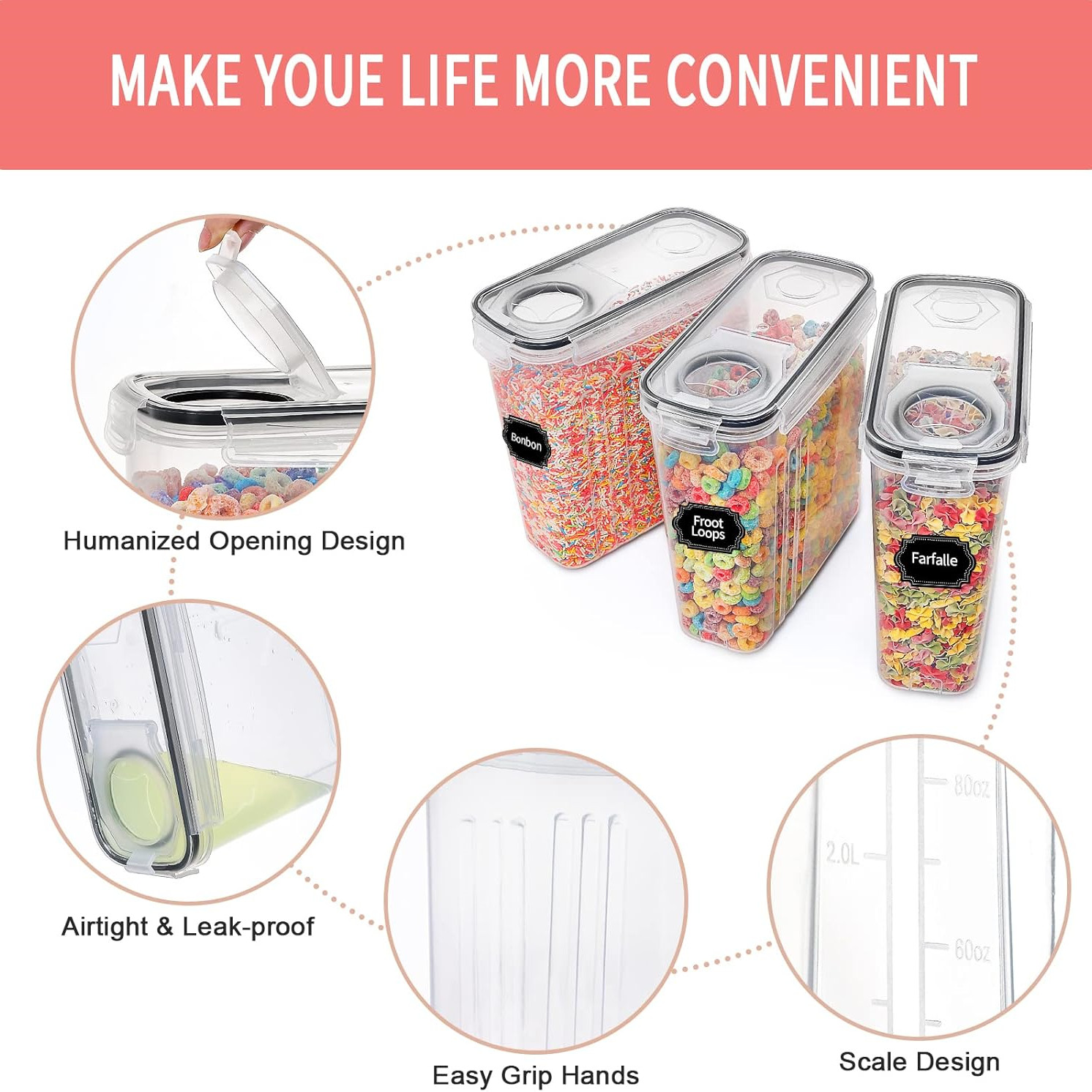 2.5L 시리얼 보관 용기 뚜껑 포함 1/2/4개 밀폐 - Food Storage Kitchen Container Set 리뷰 및 가격