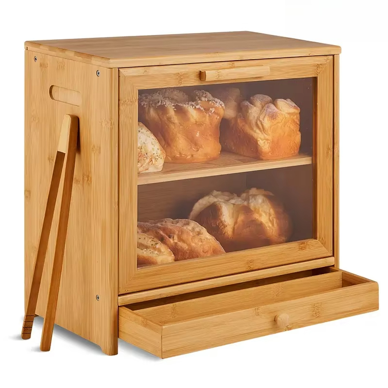 대나무 빵 보관함 2단 접이식 뚜껑이 있는 나무 빵통  - Bread Box Bamboo 리뷰 및 가격