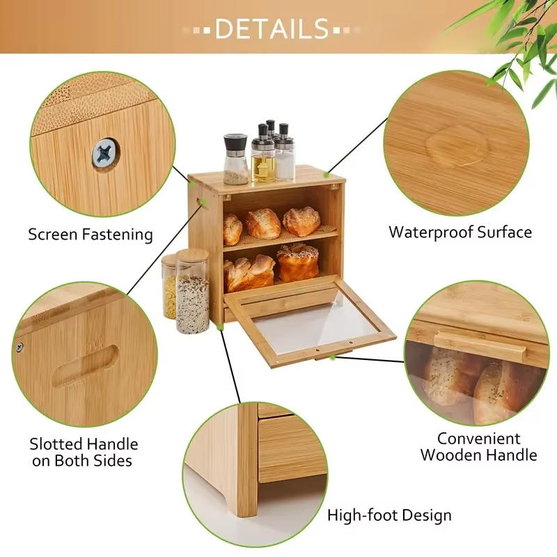 대나무 빵 보관함 2단 접이식 뚜껑이 있는 나무 빵통  - Bread Box Bamboo 리뷰 및 가격