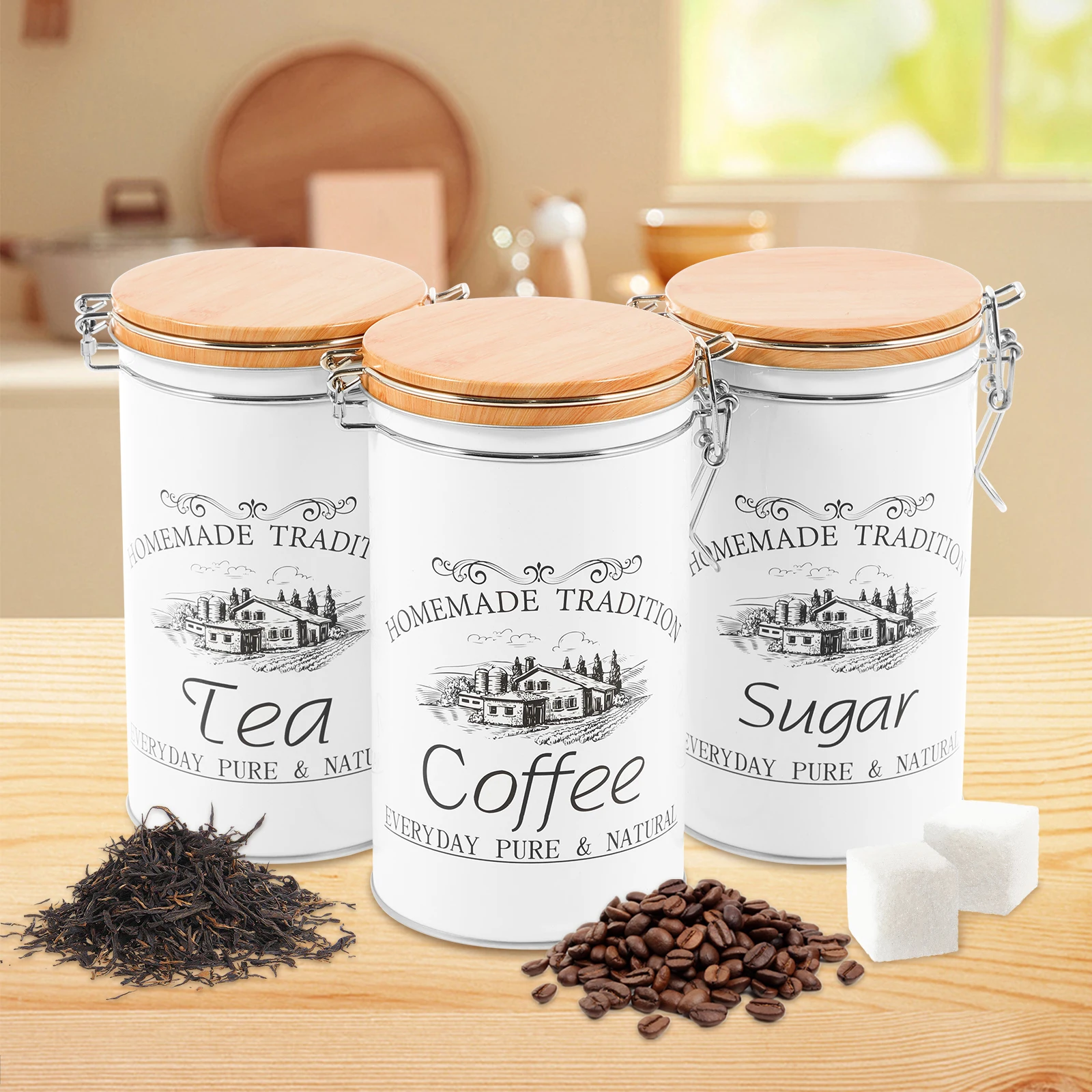 3개 세트 차 커피 설탕 용기 금속 커피 원두 보관 용 - Food Storage Kitchen Container Set 리뷰 및 가격