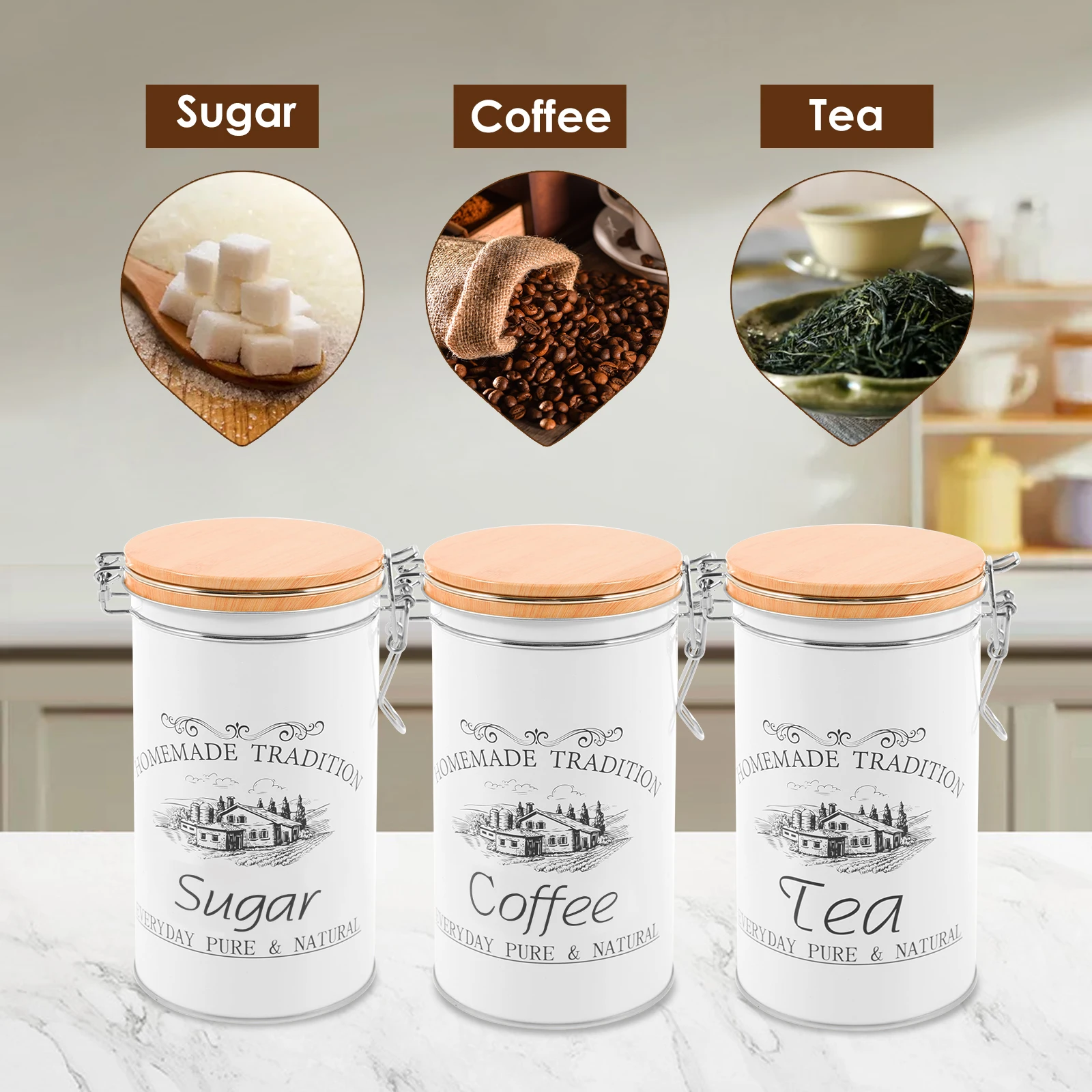 3개 세트 차 커피 설탕 용기 금속 커피 원두 보관 용 - Food Storage Kitchen Container Set 리뷰 및 가격