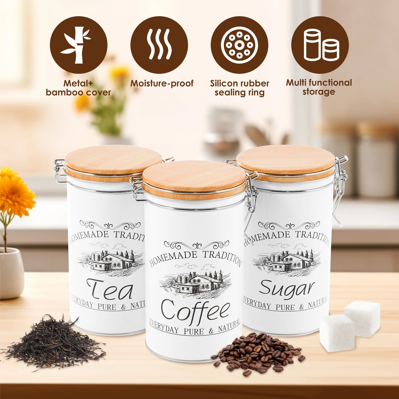 3개 세트 차 커피 설탕 용기 금속 커피 원두 보관 용 - Food Storage Kitchen Container Set 리뷰 및 가격