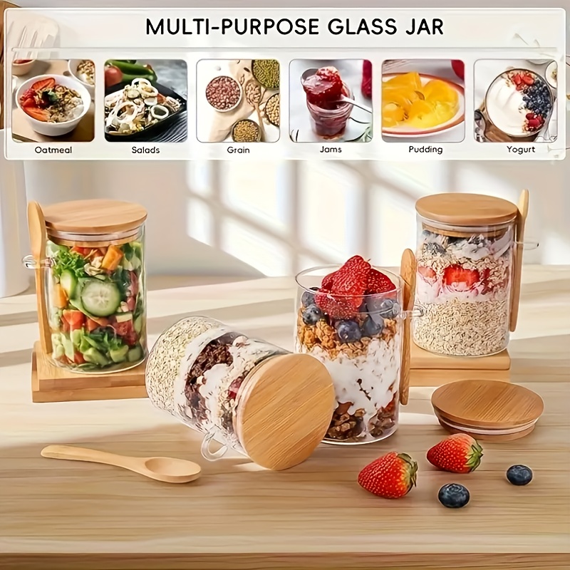 1/2/4/8개입 오트밀 유리컵 세트, 뚜껑과 스푼 포 - Food Storage Yogurt 리뷰 및 가격