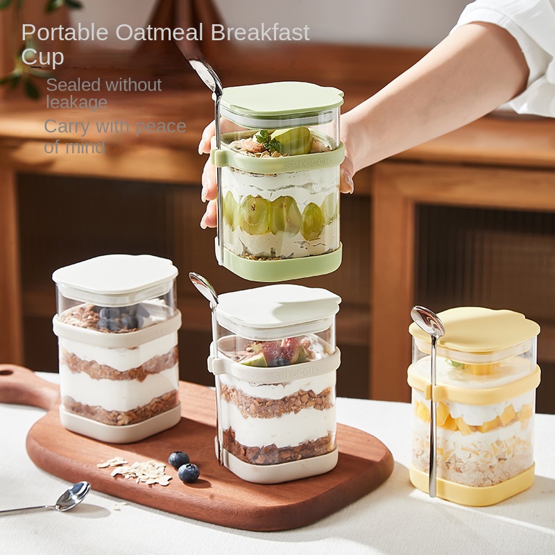 유리 오버나이트 오트밀 컵(스푼 포함) 누수 방지 아침 - Food Storage Yogurt 리뷰 및 가격