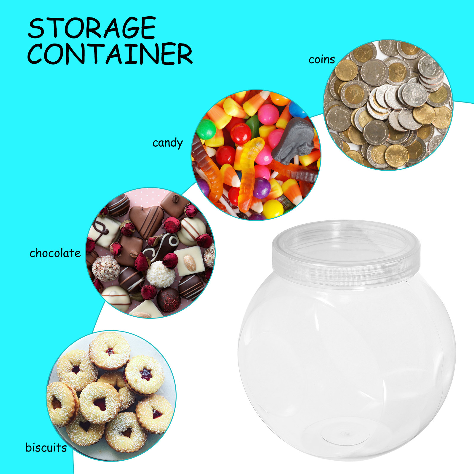 3개입 투명 스위트 자르 1500ml 원형 투명 캔디  - Food Storage And Container 리뷰 및 가격