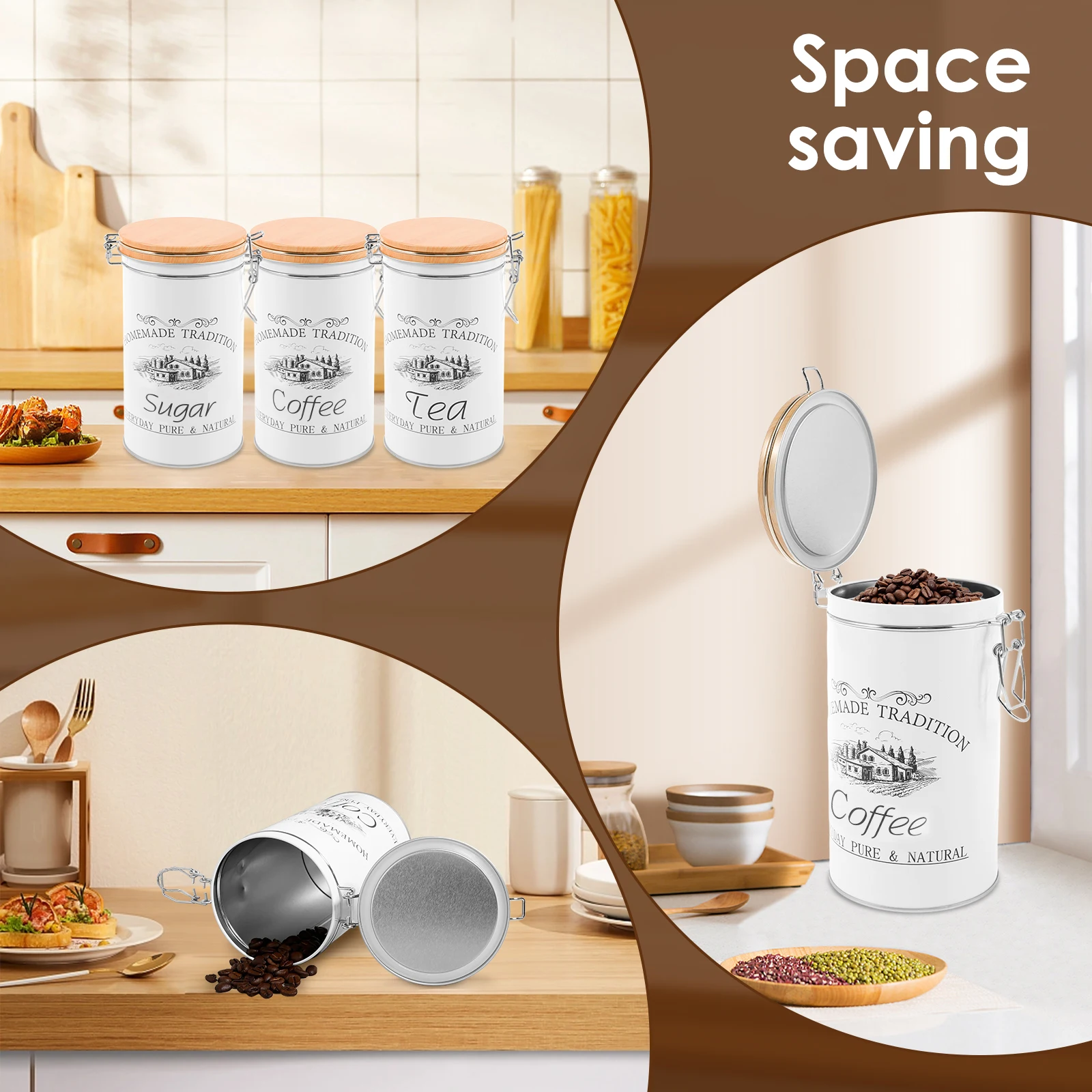 3 개/대 차 커피 설탕 용기 금속 커피 콩 저장 용기 - Food Storage Kitchen Container Set 리뷰 및 가격